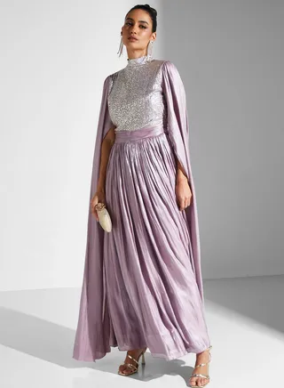 Cape Sleeve Plisses Dress