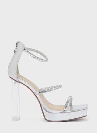 Diamante Strap Metallic Clear Heel Sandal