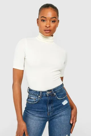 Tall Rib Turtleneck Short Sleeve Top