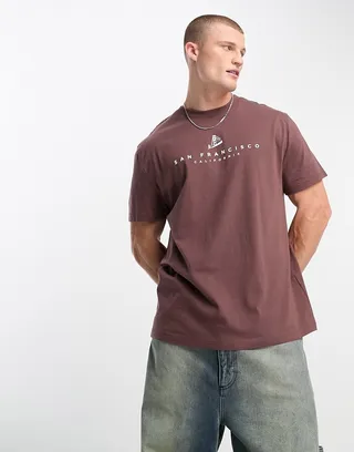 ASOS DESIGN relaxed t-shirt with san francisco chest print in brown