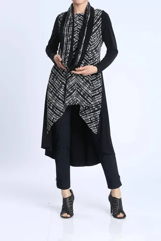 High And Low Muffler Long Tunic in Black