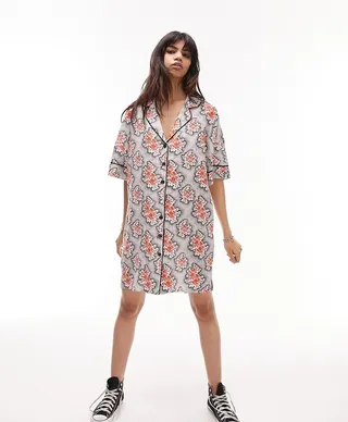 Topshop souvenir shirt dress in red and black floral