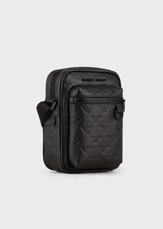 Leather crossbody bag with all-over embossed eagle