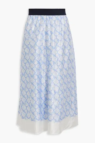 Floral-print satin midi skirt