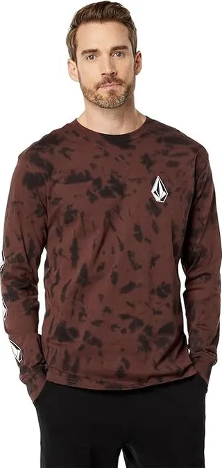 Volcom Iconic Stone Dye Long Sleeve Tee (Mahogany) Men's Clothing
