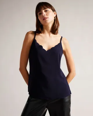 Scallop Neckline Cami Top in Navy