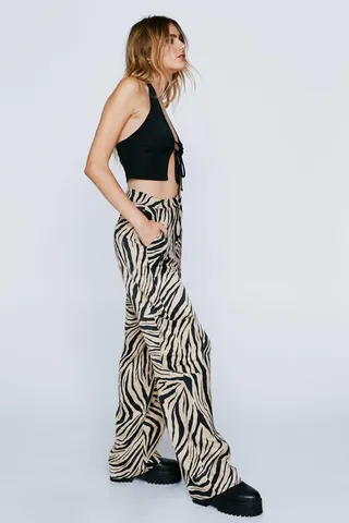 Nasty Gal Womens Zebra Print Straight Leg Tailored Pants
