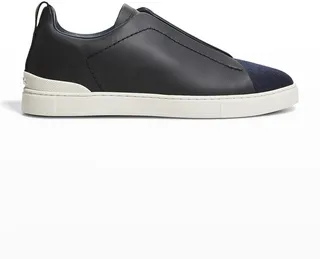 Men's Flannel & Leather Low-Top Sneakers