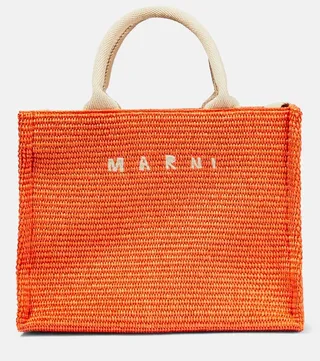 Logo Small raffia tote bag