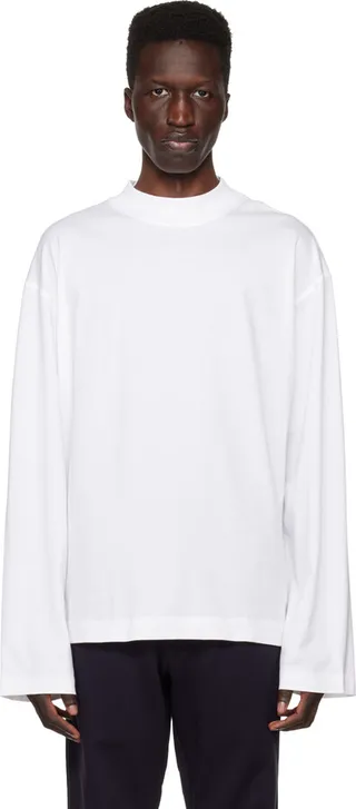 Dries Van Noten White Mock Neck Long Sleeve T-Shirt