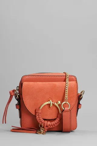 Joan Shoulder Bag In Orange Suede And Leather