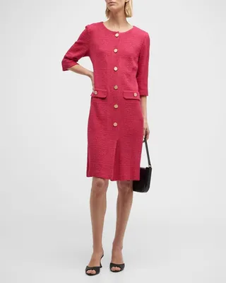 Knit Plaid Button-Front Dress