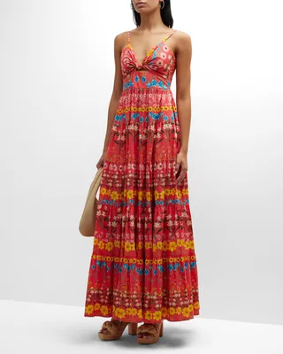 Delilah Floral Cotton Spaghetti-Strap Maxi Dress