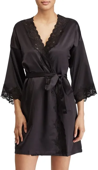 Lace Trim Satin Robe