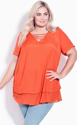 AVENUE | Women's Plus Size Marion Caged Tunic - tangerine - 18W