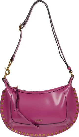 Leather shoulder bag with metal studs
