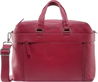 Leather briefcase with frontal logo