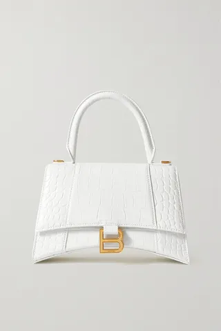 Balenciaga - Hourglass Small Glossed Croc-effect Leather Tote - White