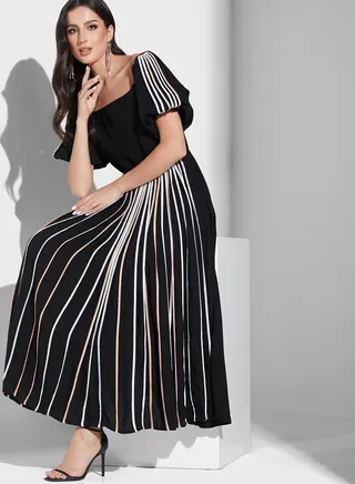 Plisse Square Neck Dress