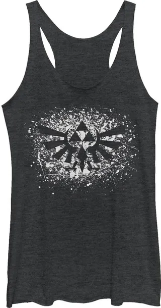 Women's Nintendo Legend of Zelda Triforce Paint Splatter Racerback Tank Top - Black Heather - X Large