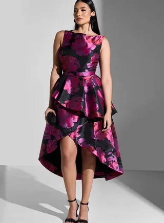 Floral Print Ruffle Asymmetrical Hem Dress
