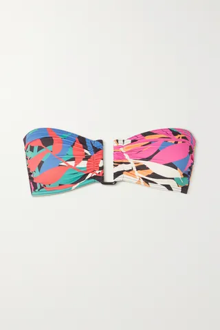 Eres - Busserole Ruched Floral-print Bandeau Bikini Top - Black