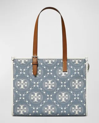 Small T Monogram Denim Tote Bag