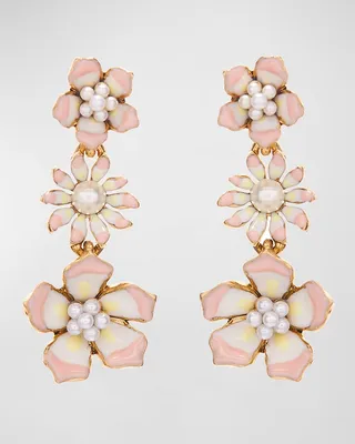 Enameled Dangling Flower Earrings