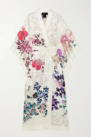 MENG - Belted Floral-print Silk-satin Robe - White