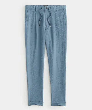 Seersucker Madison Drawstring Suit Pant in Slate Blue