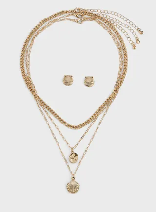 3 Pack Shell Necklace & Earrings Set
