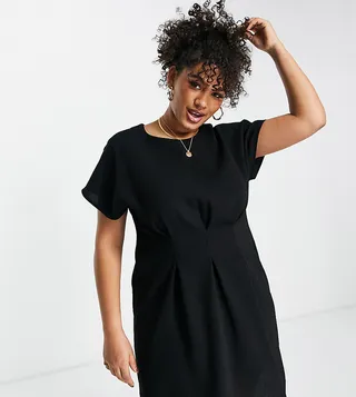 ASOS DESIGN Curve nipped in waist mini dress in black
