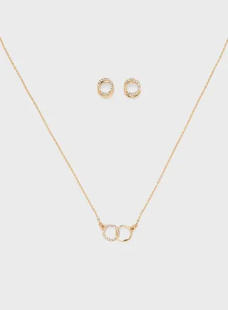 Diamante Detail Necklace & Earrings Set
