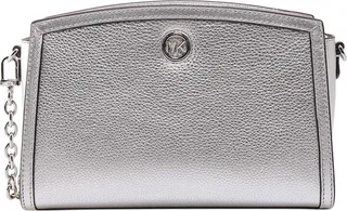 Laminated leather shoulder bag with metal monogram