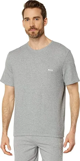 BOSS Waffle Contrast Logo Short Sleeve T-Shirt (Pebble Grey) Men's Clothing
