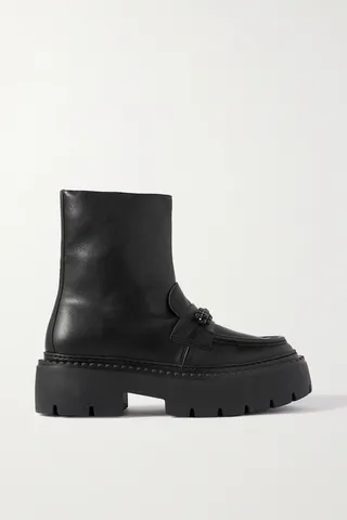 Jimmy Choo - Bryer Flat Crystal-embellished Platform Leather Ankle Boots - Black