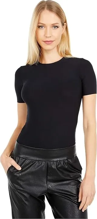 Commando Butter Crew Neck Bodysuit - Short Sleeve BDS108 (Black) Women's Jumpsuit & Rompers One Piece