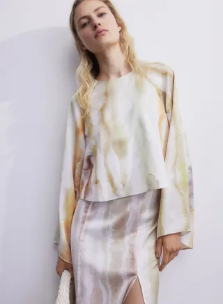 Flared Sleeve Printed Top