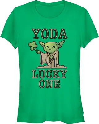 Junior's Star Wars St. Patrick's Day Cartoon Yoda Lucky One T-Shirt - Kelly Green - Medium