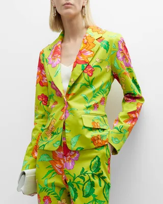 Junko Beaded Floral-Print Chino Jacket