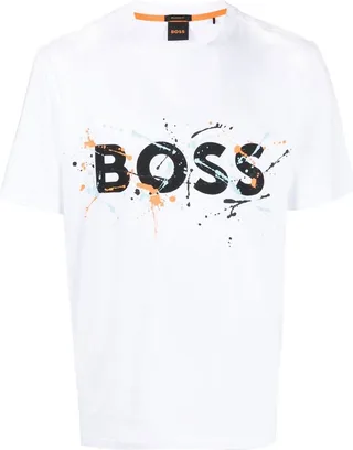 splattered-effect logo-print T-shirt