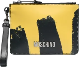 Abstract-Print Leather Clutch Bag