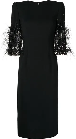 Hummingbird feather-detail midi dress