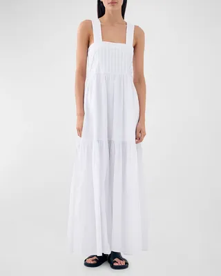 Penelope Pleated-Bodice Tiered Cotton Maxi Dress