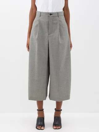 Gingham Wide-leg Wool-tweed Cropped Trousers