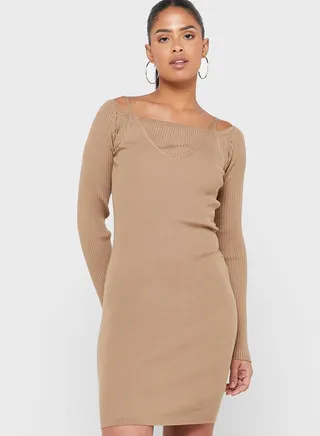 Cut Out Detail Logo Dress