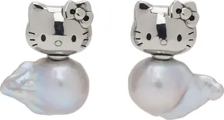 Jiwinaia Silver Hello Kitty Pet Pearl Earrings