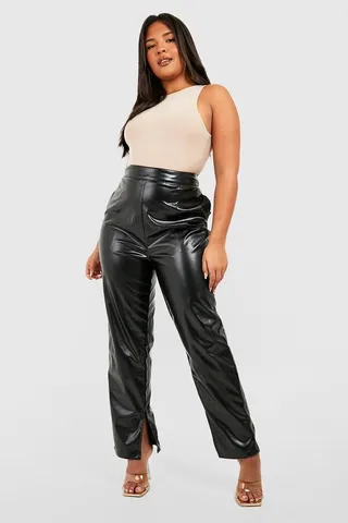 Plus Premium Pu Faux Leather Split Hem Pants