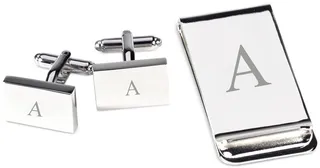 Silver Plated Cufflinks and Money Clip Set