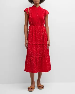 Vitaly Tiered Embroidered Midi Dress with Slip